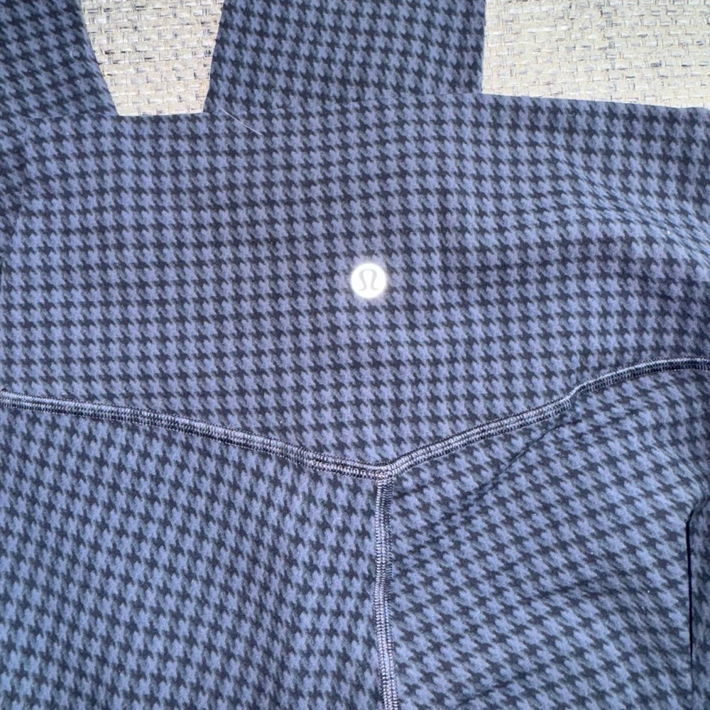 Lululemon Blue Houndstooth Leggings and matching sports bra.